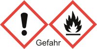 GHS Symbol Flamme neben Ausrufezeichen