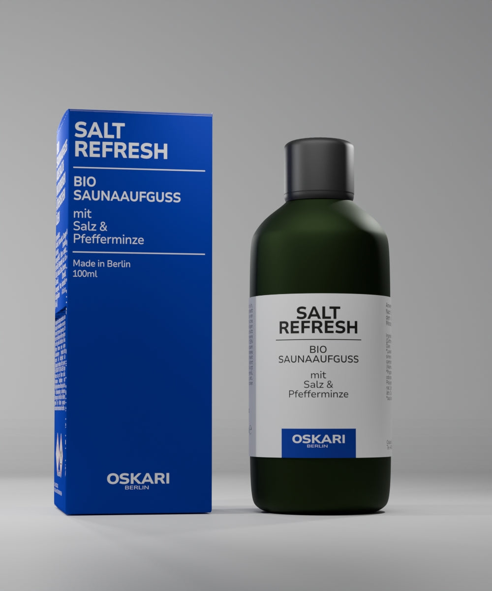 Salt Refresh Bio Salzaufguss von Oskari mit blauer Schachtel