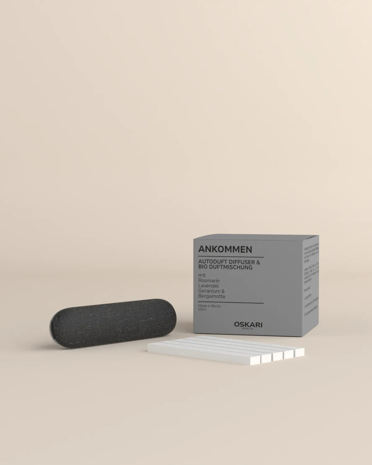 Bio Autoduft Set Ankommen mit Aluminium-Diffuser, Duftstäbchen und 10ml Bio Duftmischung von Oskari