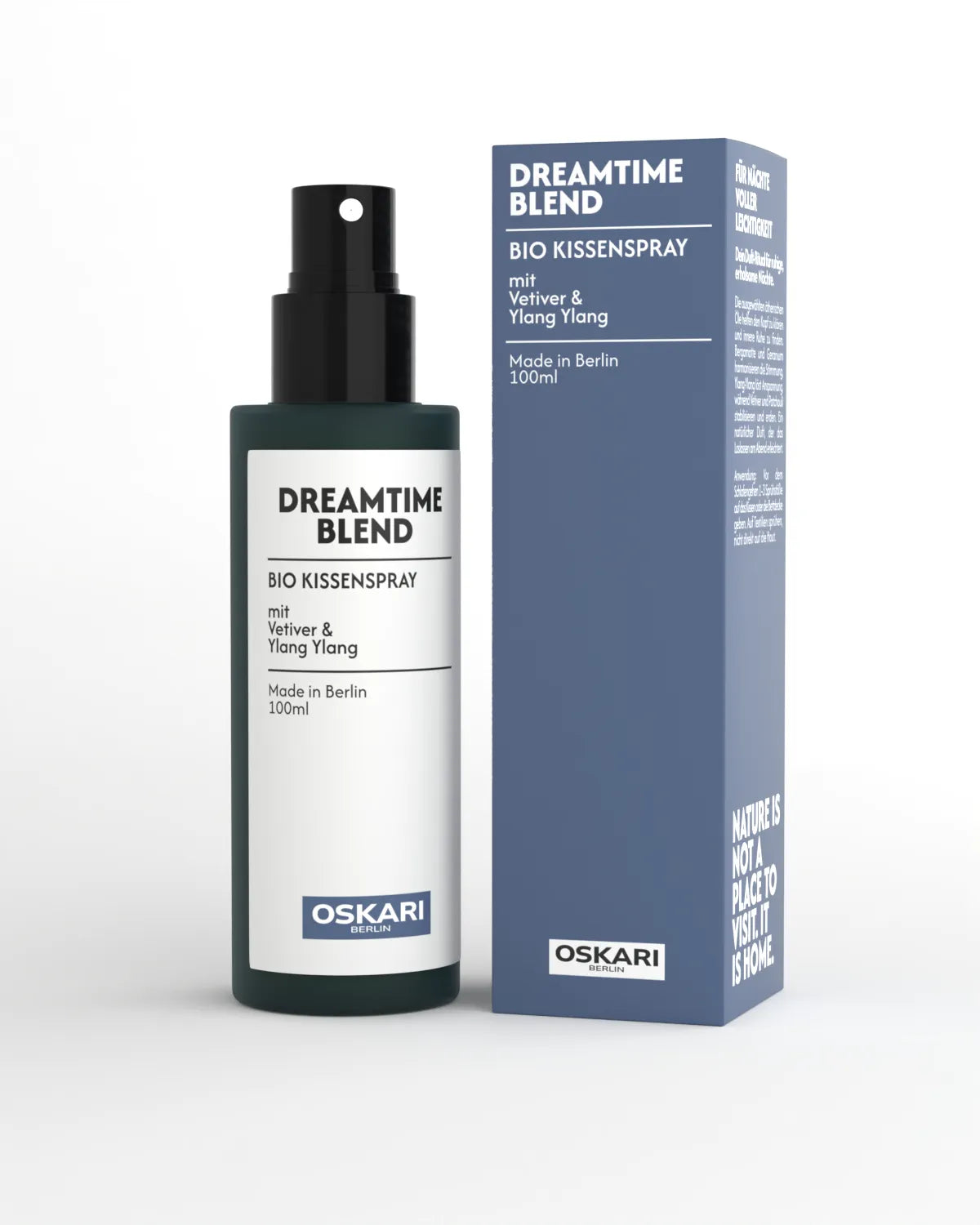 Das Bio Kissenspray Dreamtime Blend von Oskari mit Vetiver und Ylang Ylang