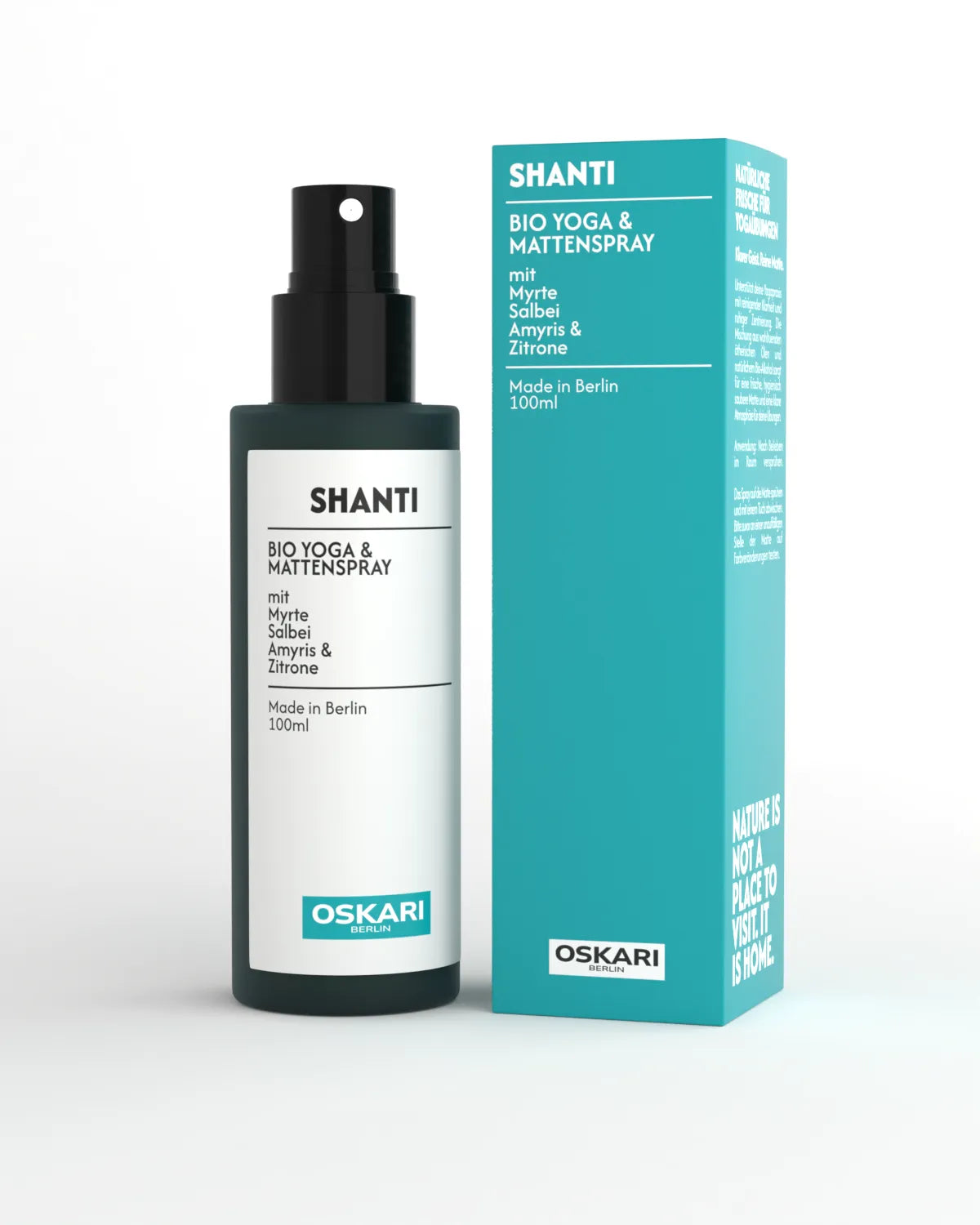 Shanti Bio Yoga- und Mattenspray Flakon und Schachtel