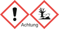 GHS Piktogramm Achtung und Gewässergefährdend mit Signalwort Achtung