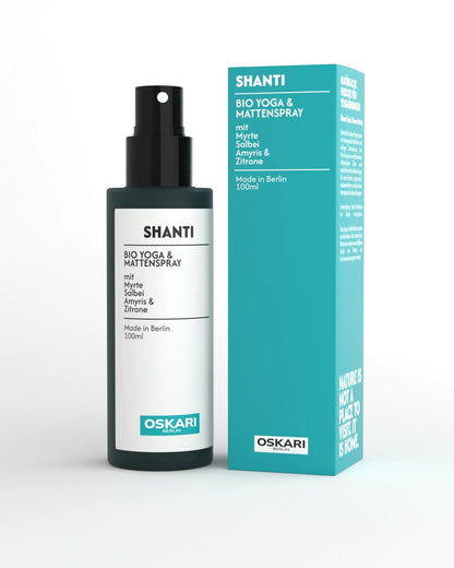Shanti Bio Yoga- und Mattenspray Flakon und Schachtel