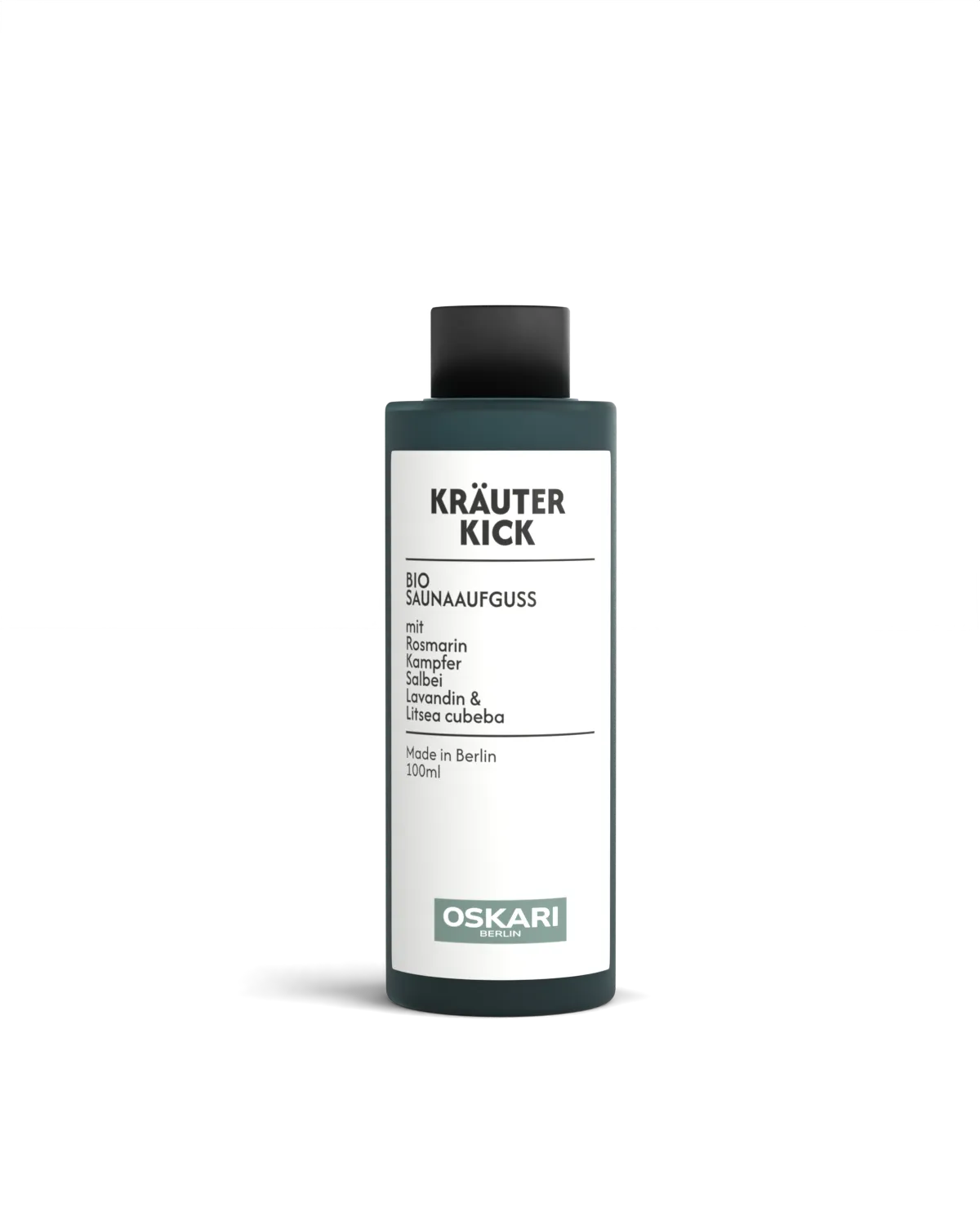 Bio Saunaaufguss Kräuter Kick von Oskari mit dunkelgrüner Flasche